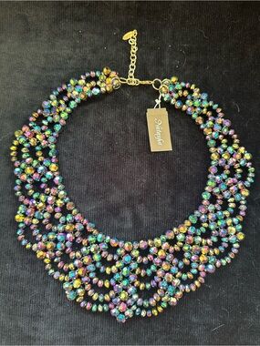Iridescent Beaded Multi-Color Bib Necklace